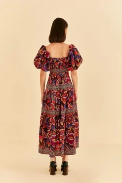  BROWN BRIGHT FLORA SHORT SLEEVE MIDI DRESS