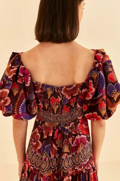  BROWN BRIGHT FLORA SHORT SLEEVE MIDI DRESS