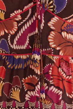  BROWN BRIGHT FLORA SHORT SLEEVE MIDI DRESS