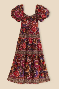  BROWN BRIGHT FLORA SHORT SLEEVE MIDI DRESS