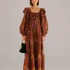  BROWN DOTTED HORSES MAXI DRESS