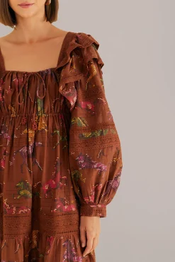  BROWN DOTTED HORSES MAXI DRESS