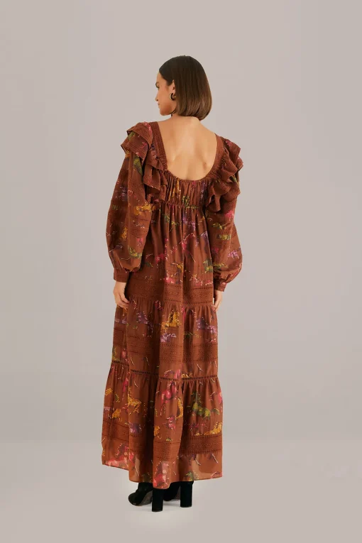  BROWN DOTTED HORSES MAXI DRESS