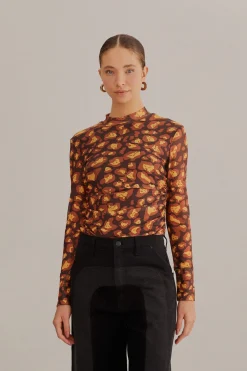  BROWN LEOPARD DESIRE TULLE BLOUSE