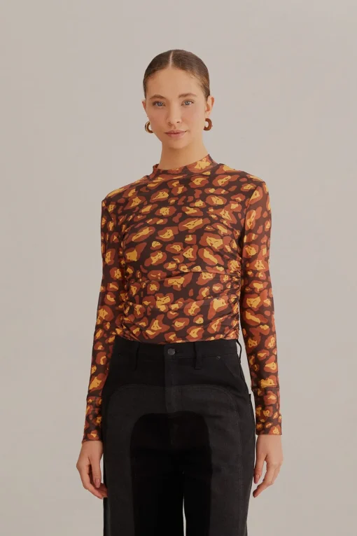  BROWN LEOPARD DESIRE TULLE BLOUSE