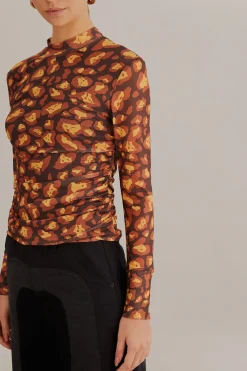  BROWN LEOPARD DESIRE TULLE BLOUSE