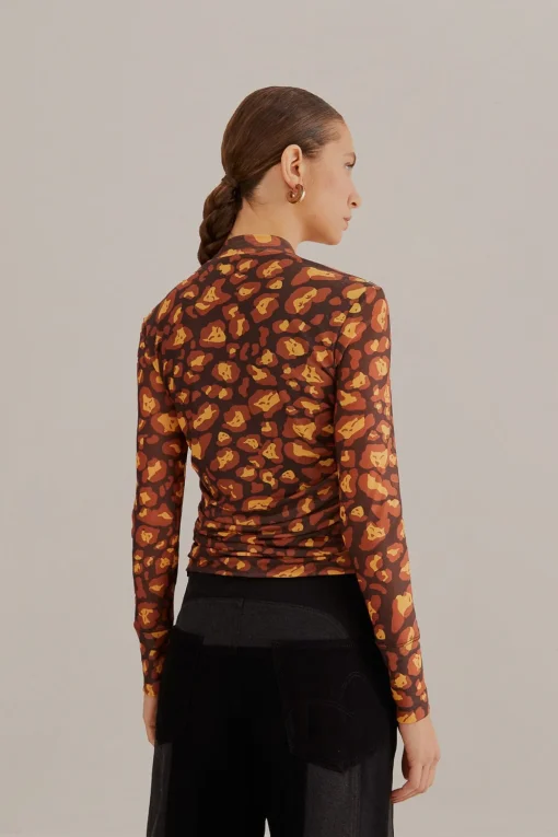  BROWN LEOPARD DESIRE TULLE BLOUSE