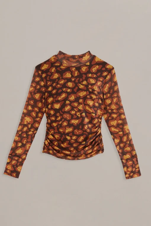  BROWN LEOPARD DESIRE TULLE BLOUSE