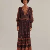  BROWN PAISLEY BLOOM LONG SLEEVE MAXI DRESS