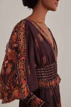  BROWN PAISLEY BLOOM LONG SLEEVE MAXI DRESS