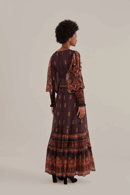  BROWN PAISLEY BLOOM LONG SLEEVE MAXI DRESS