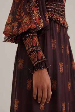  BROWN PAISLEY BLOOM LONG SLEEVE MAXI DRESS