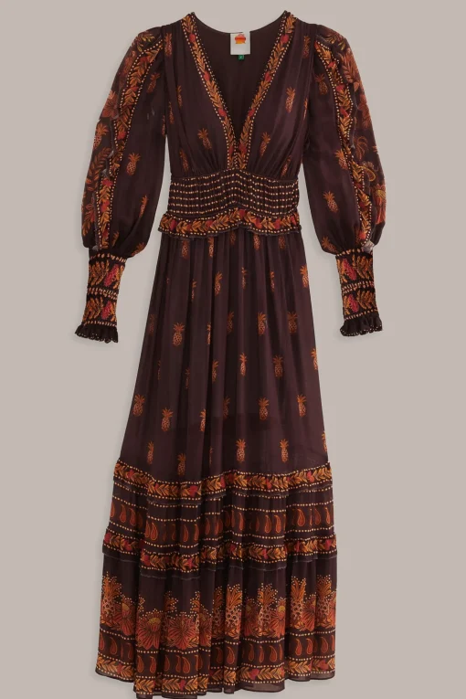 BROWN PAISLEY BLOOM LONG SLEEVE MAXI DRESS
