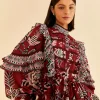  BURGUNDY PINEAPPLE INSPIRATION RUFFLE BLOUSE