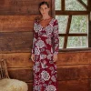  BURGUNDY PINEAPPLE INSPIRATION V NECK MAXI DRESS