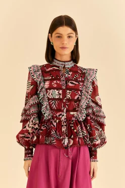  BURGUNDY PINEAPPLE INSPIRATION RUFFLE BLOUSE