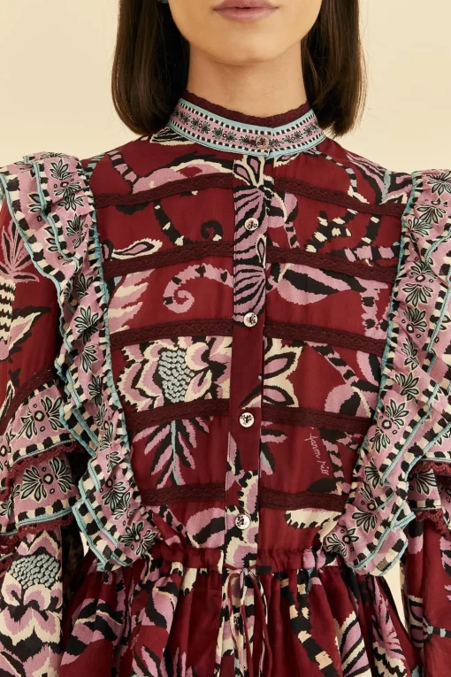  BURGUNDY PINEAPPLE INSPIRATION RUFFLE BLOUSE