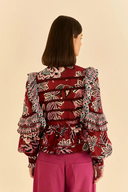  BURGUNDY PINEAPPLE INSPIRATION RUFFLE BLOUSE