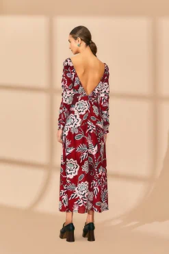  BURGUNDY PINEAPPLE INSPIRATION V NECK MAXI DRESS