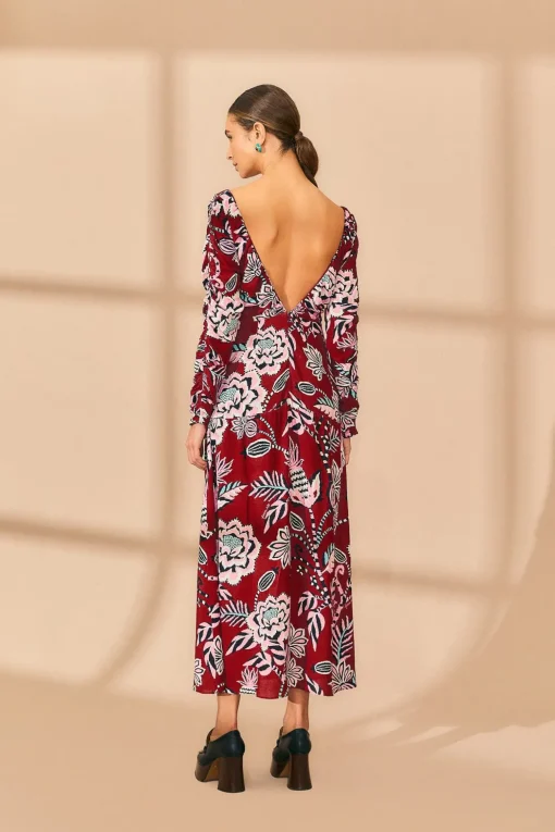  BURGUNDY PINEAPPLE INSPIRATION V NECK MAXI DRESS
