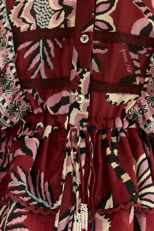  BURGUNDY PINEAPPLE INSPIRATION RUFFLE BLOUSE