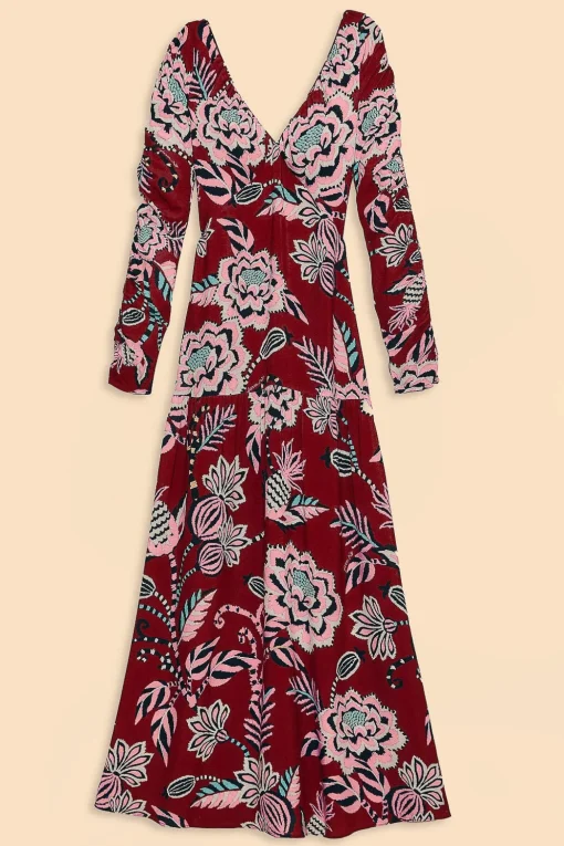  BURGUNDY PINEAPPLE INSPIRATION V NECK MAXI DRESS