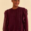  BURGUNDY RUFFLE BLOUSE