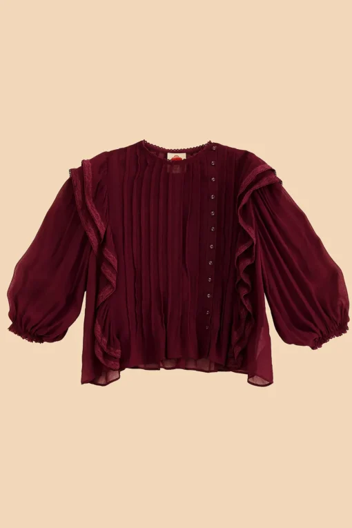  BURGUNDY RUFFLE BLOUSE