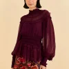  BURGUNDY RUFFLE HIGH NECK BLOUSE