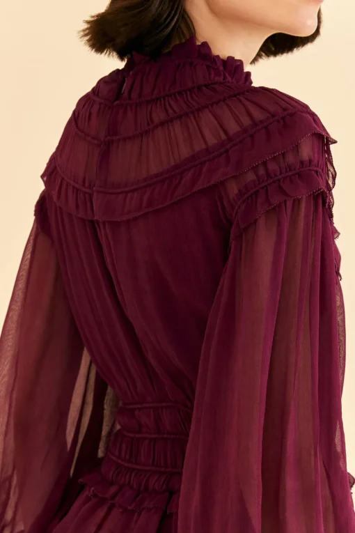  BURGUNDY RUFFLE HIGH NECK BLOUSE