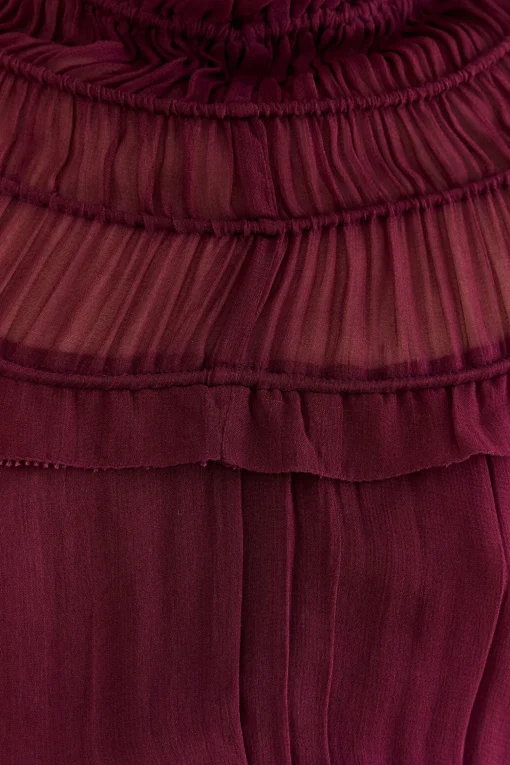  BURGUNDY RUFFLE HIGH NECK BLOUSE