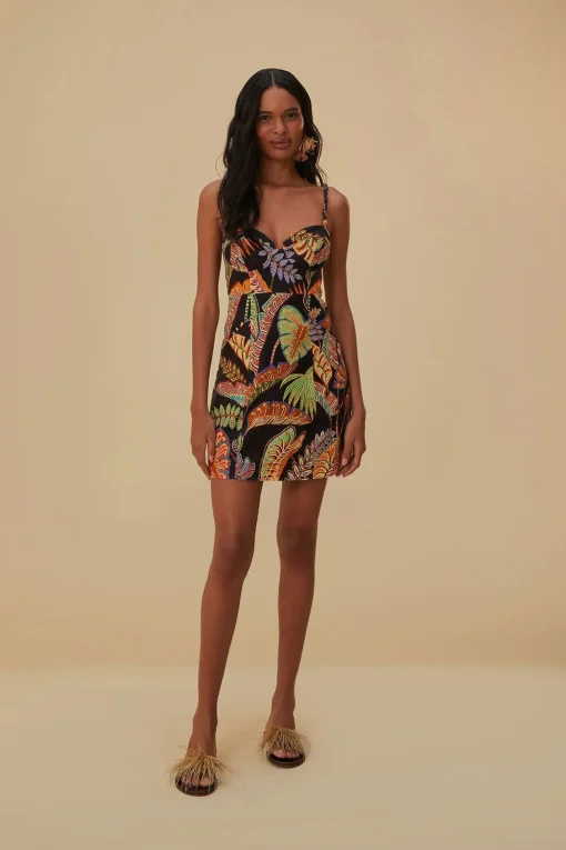  COOL FOLIAGE BLACK MINI DRESS