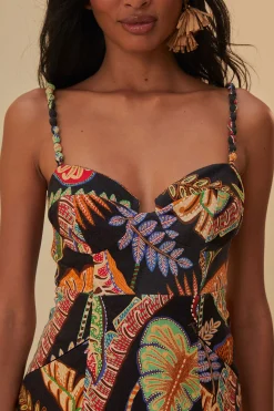  COOL FOLIAGE BLACK MINI DRESS