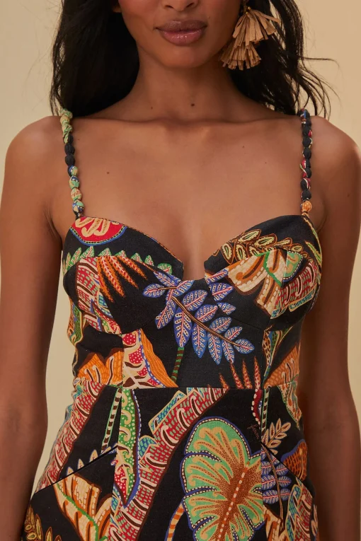  COOL FOLIAGE BLACK MINI DRESS