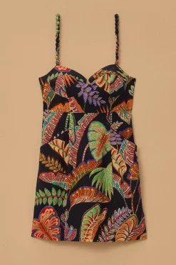  COOL FOLIAGE BLACK MINI DRESS