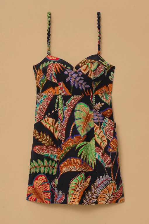 COOL FOLIAGE BLACK MINI DRESS