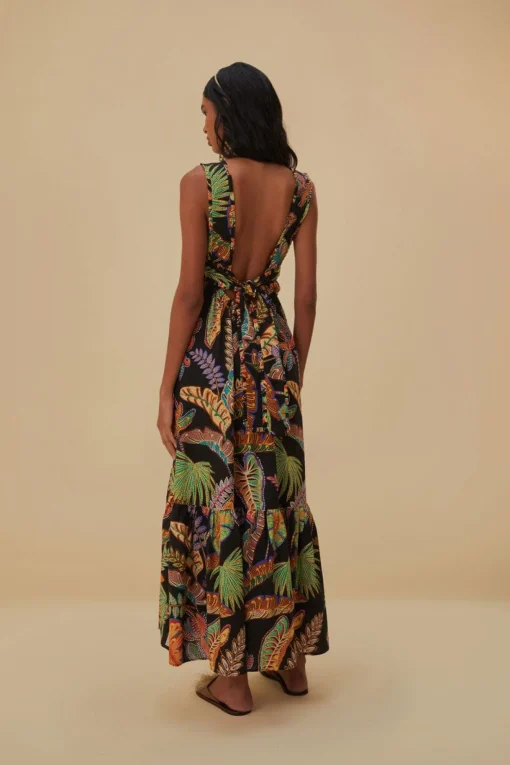  COOL FOLIAGE BLACK SLEEVELESS MAXI DRESS