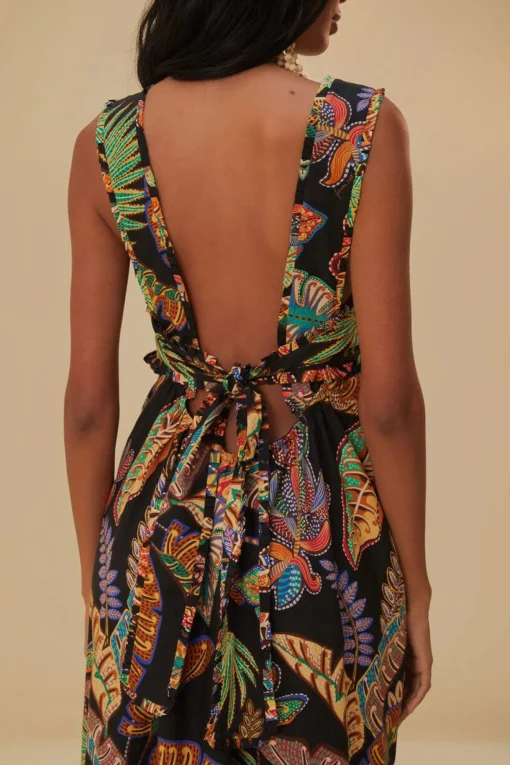  COOL FOLIAGE BLACK SLEEVELESS MAXI DRESS
