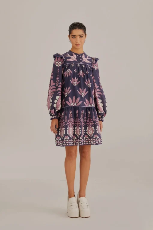  DARK BLUE AINIKA MARTINA LONG SLEEVE MINI DRESS