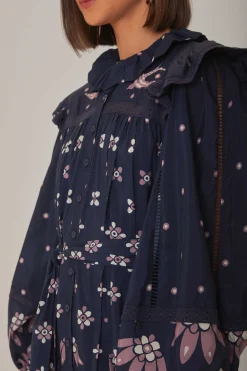  DARK BLUE AINIKA MARTINA LONG SLEEVE MIDI DRESS