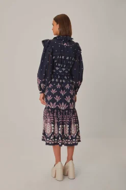  DARK BLUE AINIKA MARTINA LONG SLEEVE MIDI DRESS