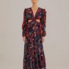  DARK BLUE TROPICAL SHINE CUT OUT MAXI DRESS