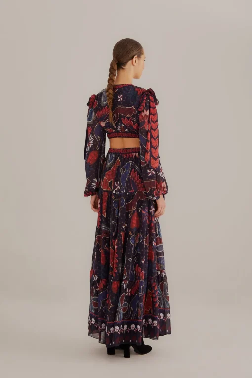  DARK BLUE TROPICAL SHINE CUT OUT MAXI DRESS