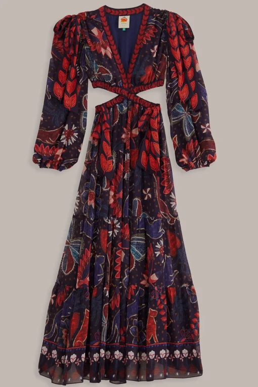  DARK BLUE TROPICAL SHINE CUT OUT MAXI DRESS