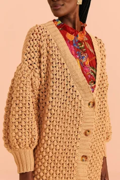  DARK SAND HANDMADE DOTS CARDIGAN