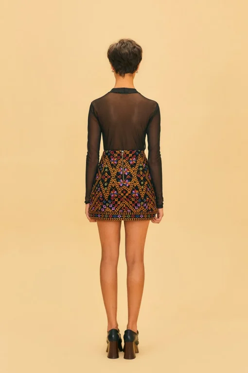  EMBROIDERED CORDUROY MINI SKIRT