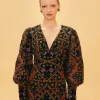  EMBROIDERED CORDUROY PUFF SLEEVE MINI DRESS