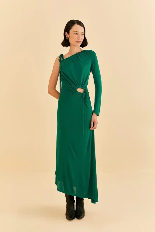  EMERALD ONE SHOULDER MIDI DRESS