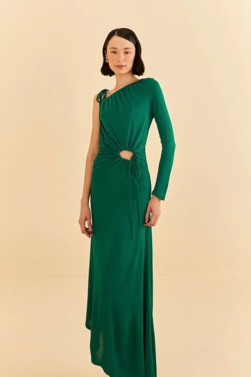  EMERALD ONE SHOULDER MIDI DRESS