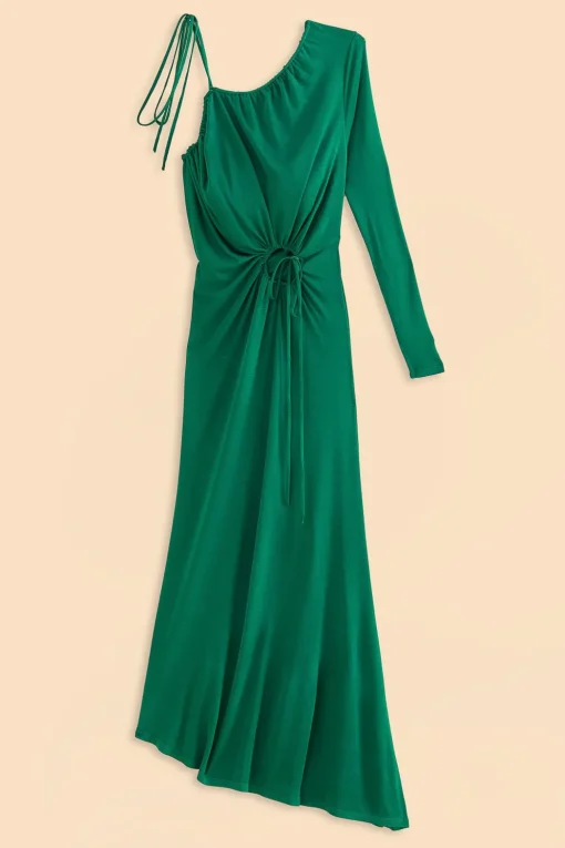  EMERALD ONE SHOULDER MIDI DRESS